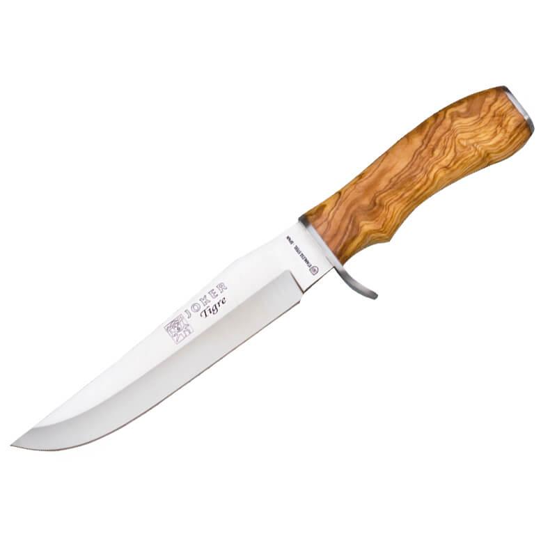 Cuchillo de caza Joker Tigre con mango de madera de olivo y hoja de 17 cm