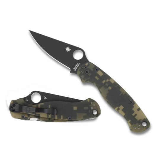 Spyderco Para military 2 con mango de G10 camo y hoja negra de acero CPM S30V