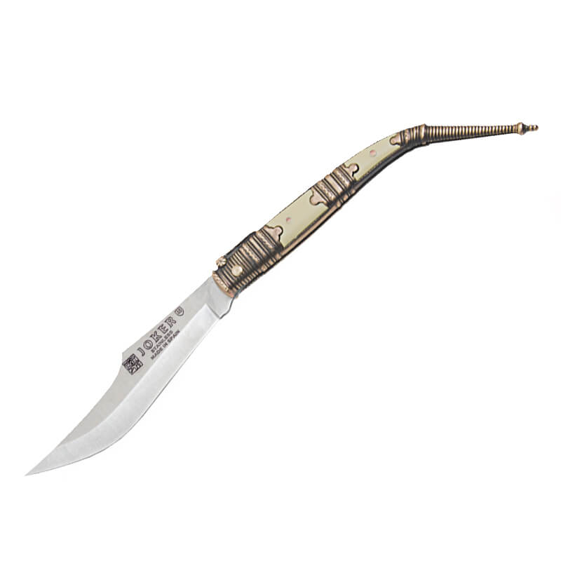 Navaja clásica bandolero con mango de zamak blanco y dorado decor...