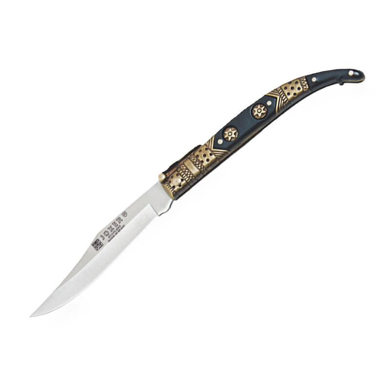 Navaja clásica Joker con puño de zamak negro y dorado decorado y ...