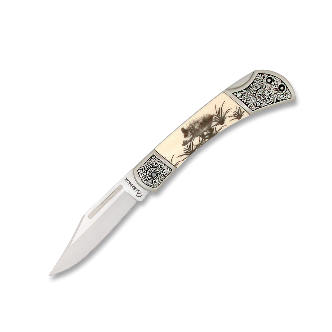 Navaja clásica con mango de PVC decorado con jabalí y hoja de 6.5...