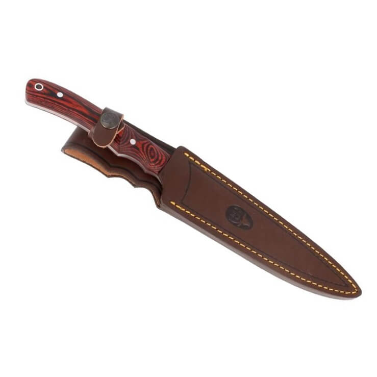 Faca Muela Criollo com cabo de madeira prensada coral e lâmina de aço MoVa de 20,5 cm