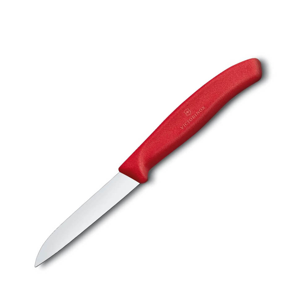 Cuchillo de verduras clásico Victorinox con filo liso y mango roj...