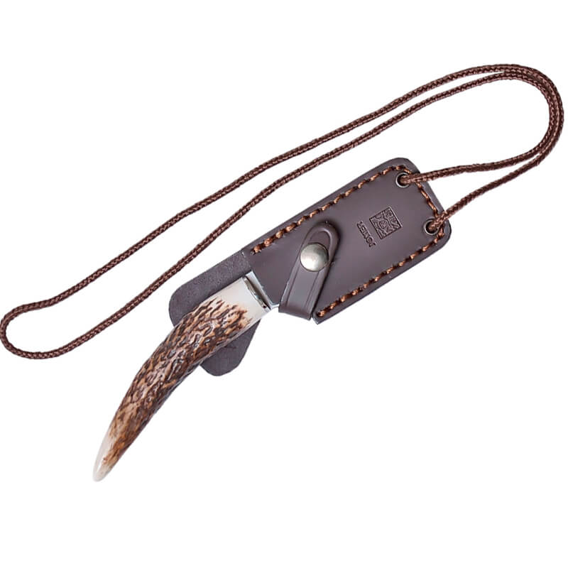 Cuchillo de cuello Joker Topo con mango de asta de ciervo y hoja de 7.5 cm