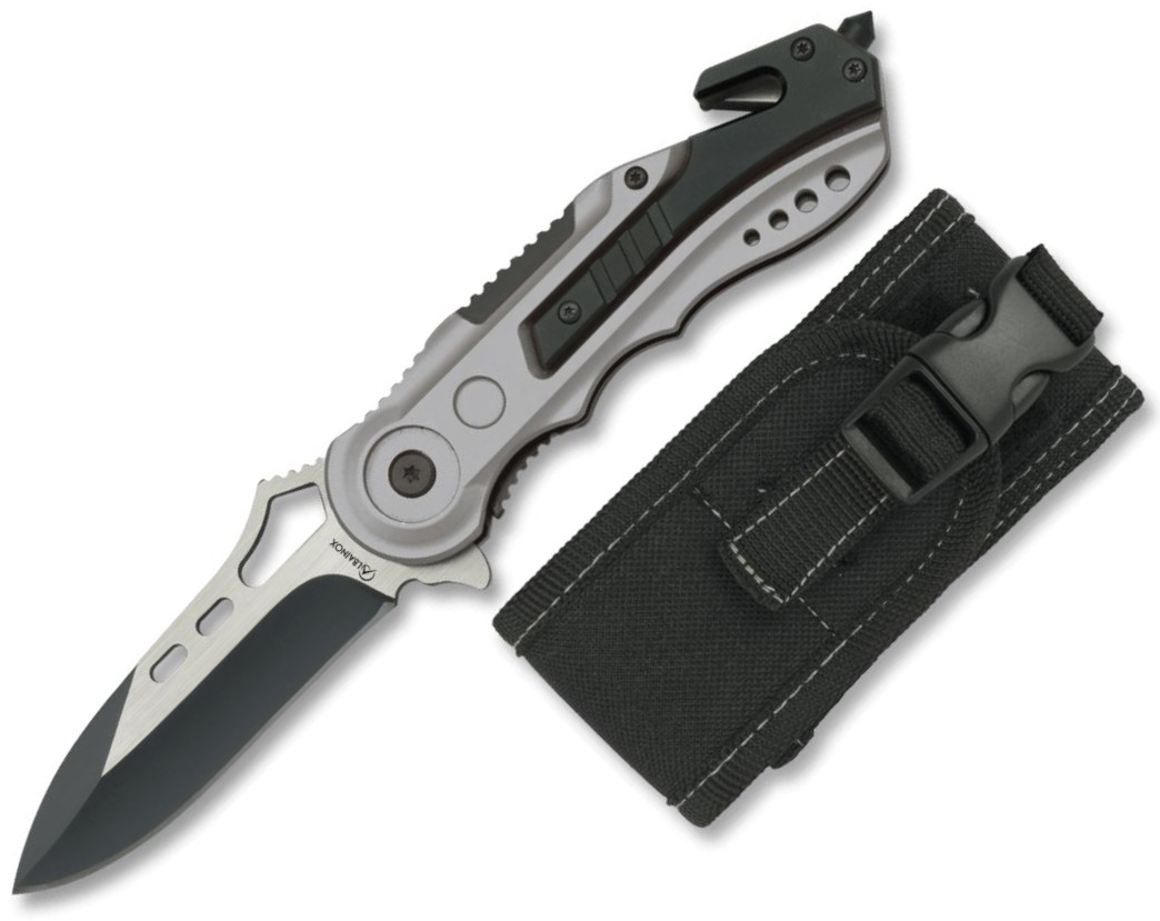 Canivete de bolso cinza e preto Albainox com cabo de alumínio e l...