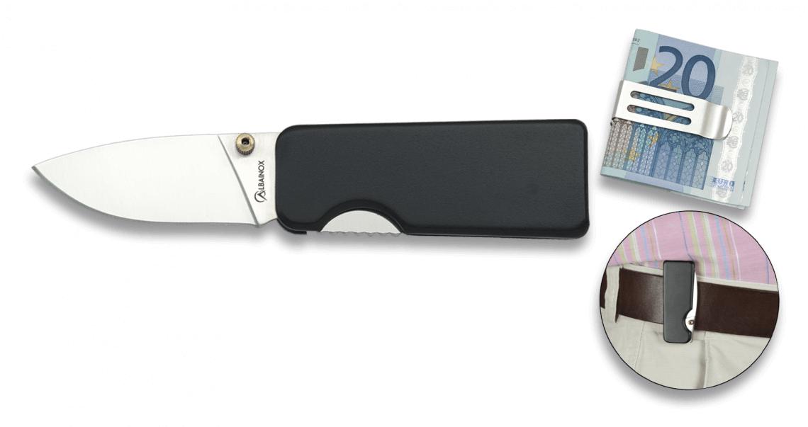 Navaja Albainox con mango de aluminio negro, clip, bloqueo lineal...