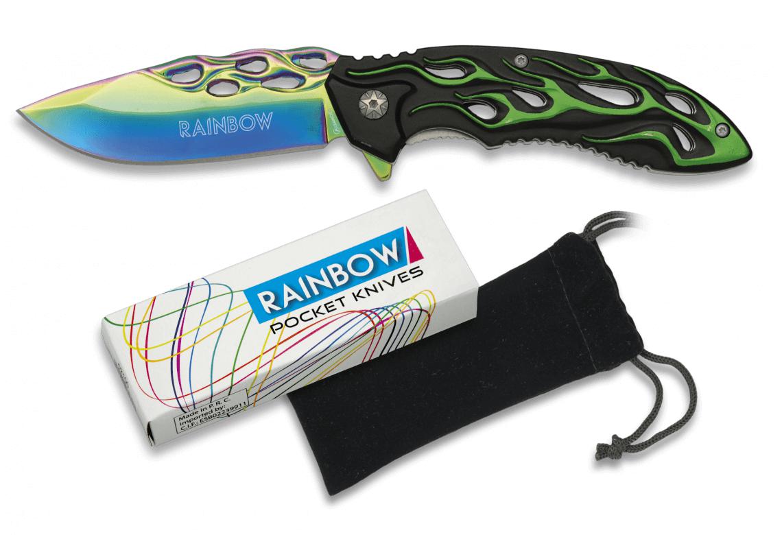 Albainox Rainbow folding knife in colorful titanium with black an...