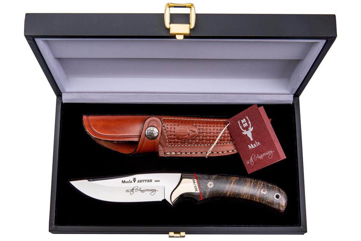 Cuchillo Muela Setter edición limitada con mango de madera de raíz de arce americano