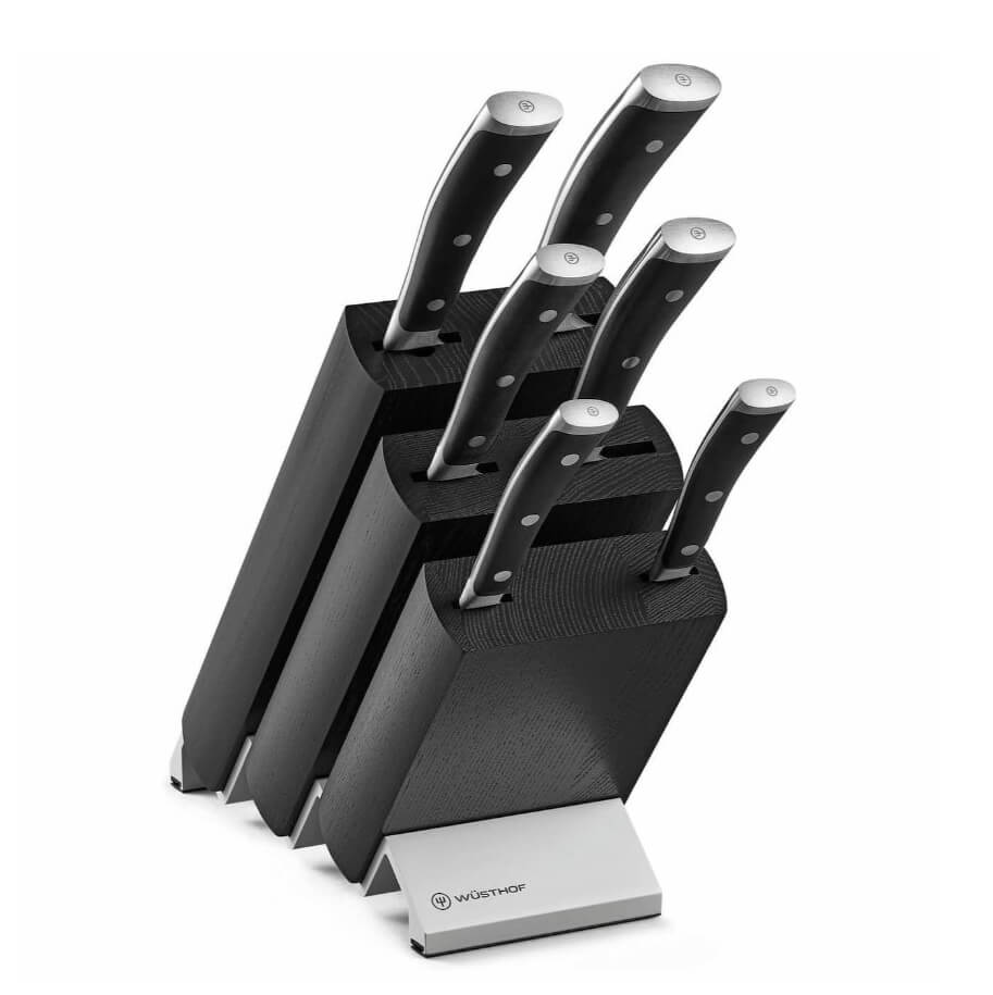 Taco de madera negra Wusthof Classic Ikon con 6 cuchillos 9876