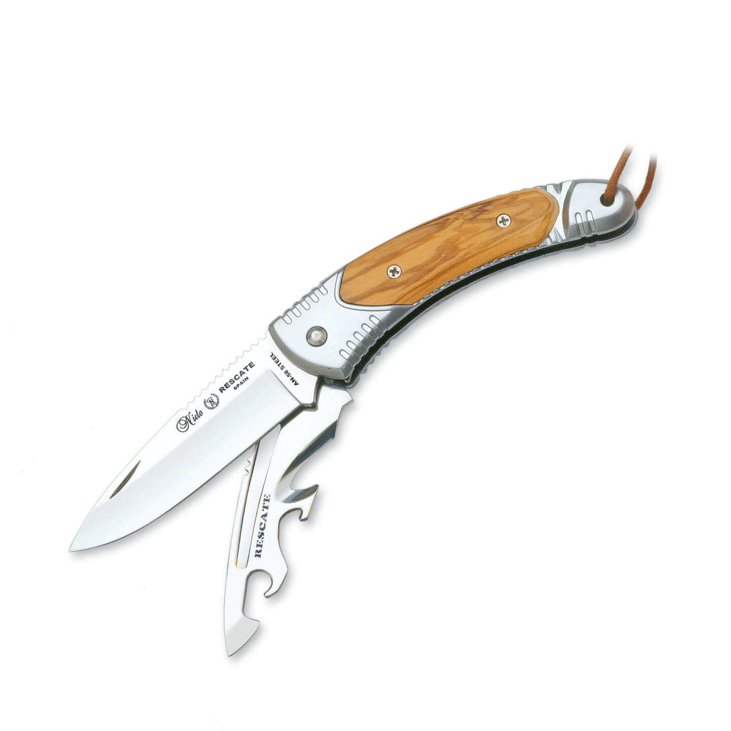 Navaja Nieto Rescate con mango de cromo duro y madera de olivo y ...