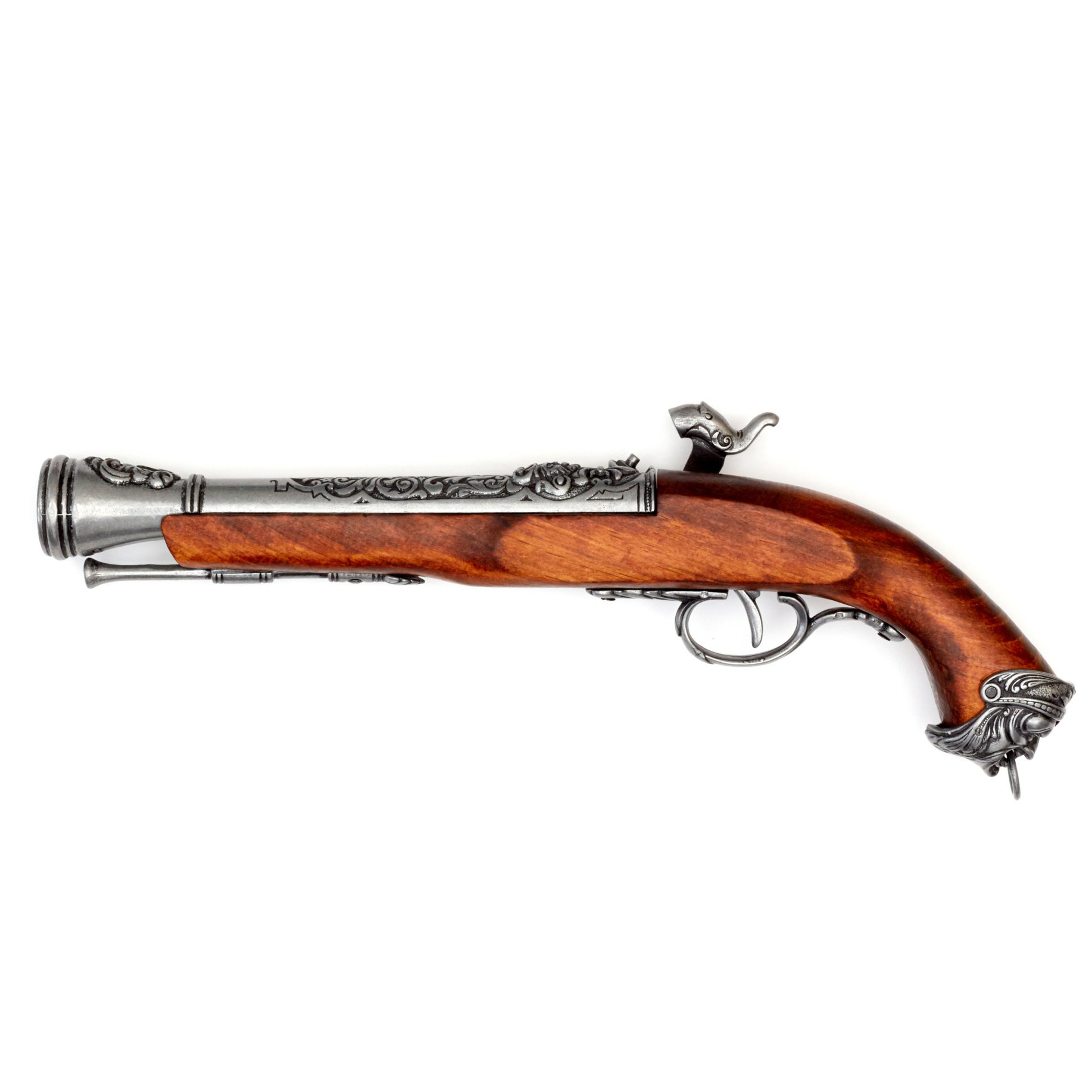 Pistola de percusión pirata de madera y metal Italia S. XVIII