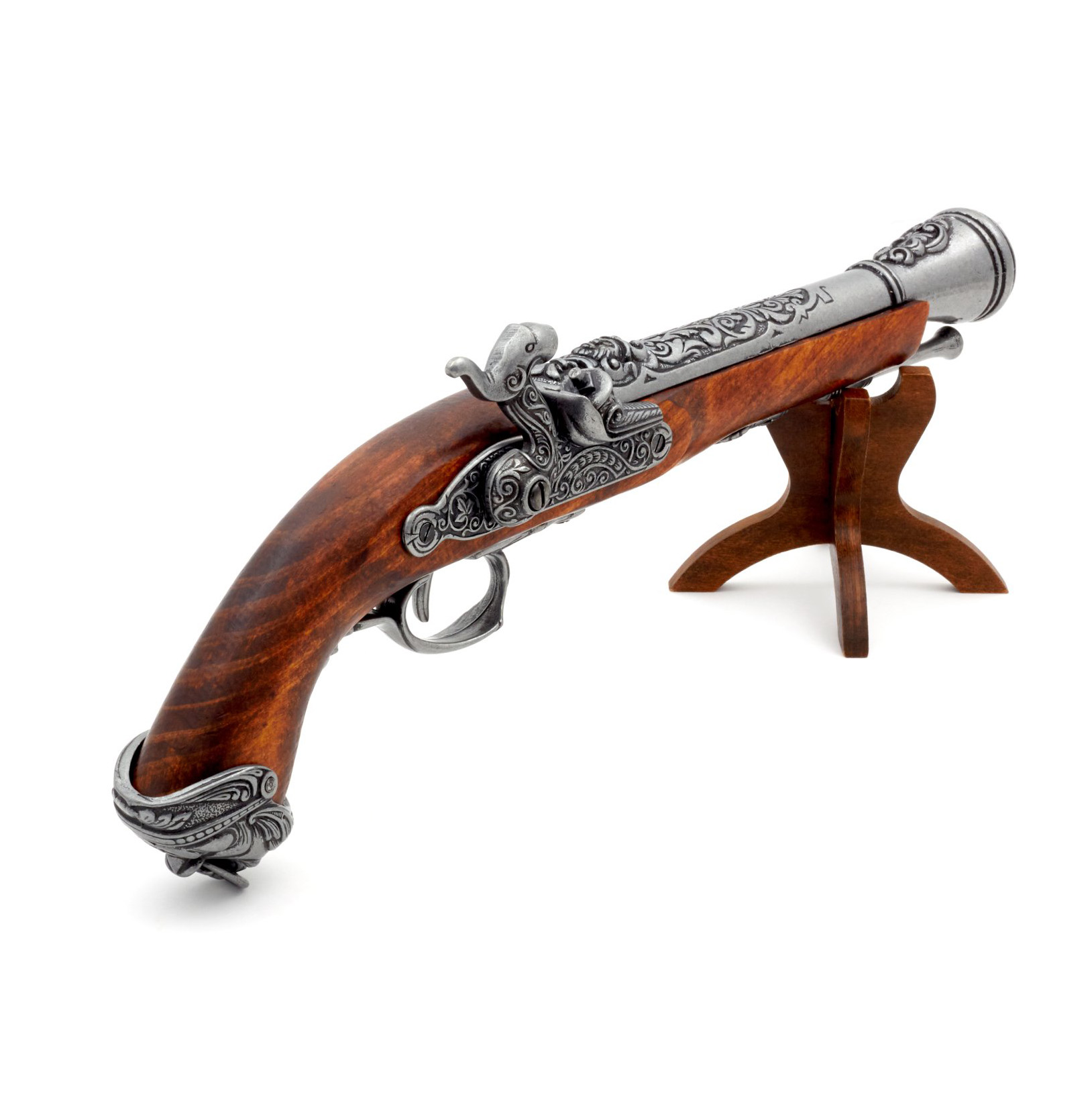 Pistola de percusión pirata de madera y metal Italia S. XVIII