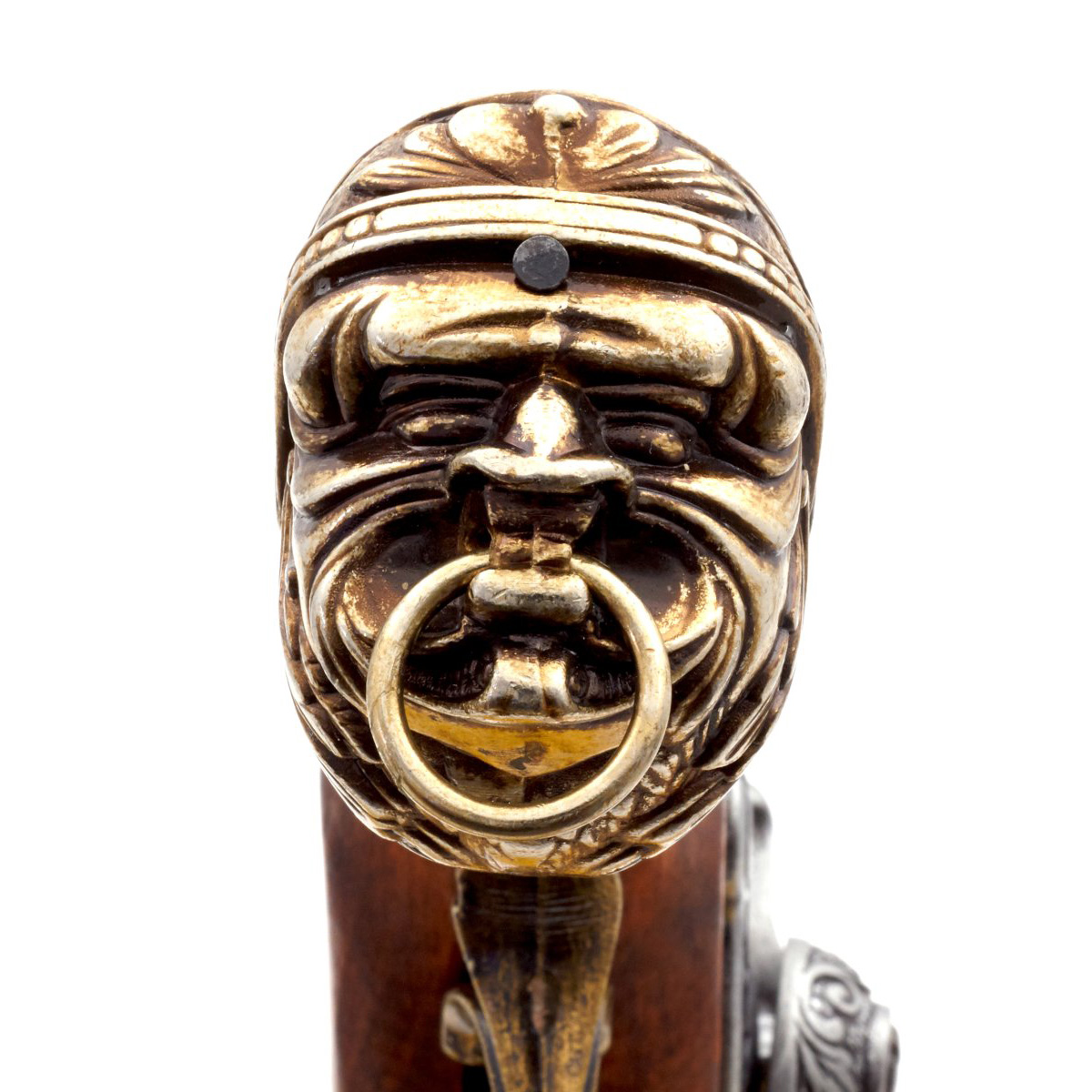 Pistola de percusión pirata de madera y metal acabado latón Italia S. XVIII