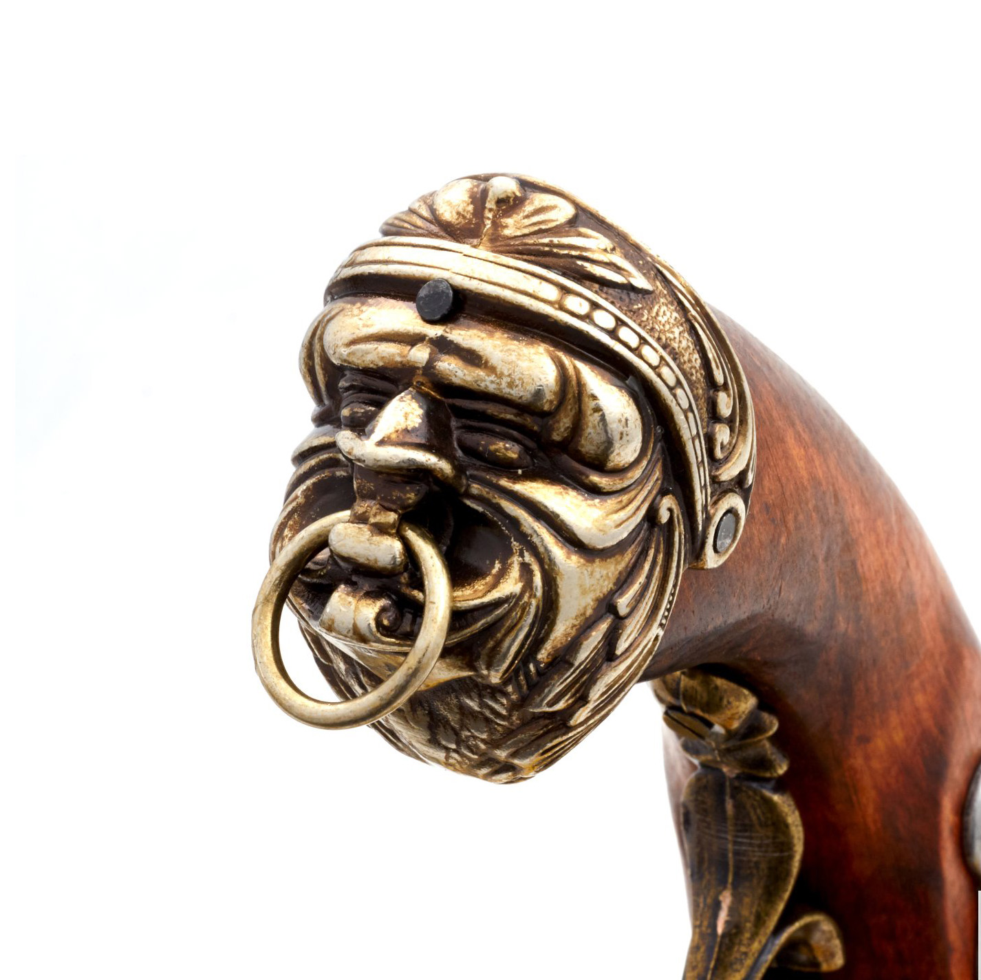 Pistola de percusión pirata de madera y metal acabado latón Italia S. XVIII