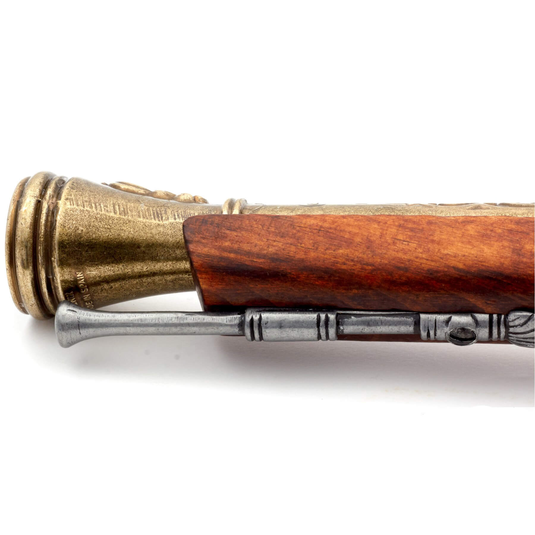 Pistola de percusión pirata de madera y metal acabado latón Italia S. XVIII