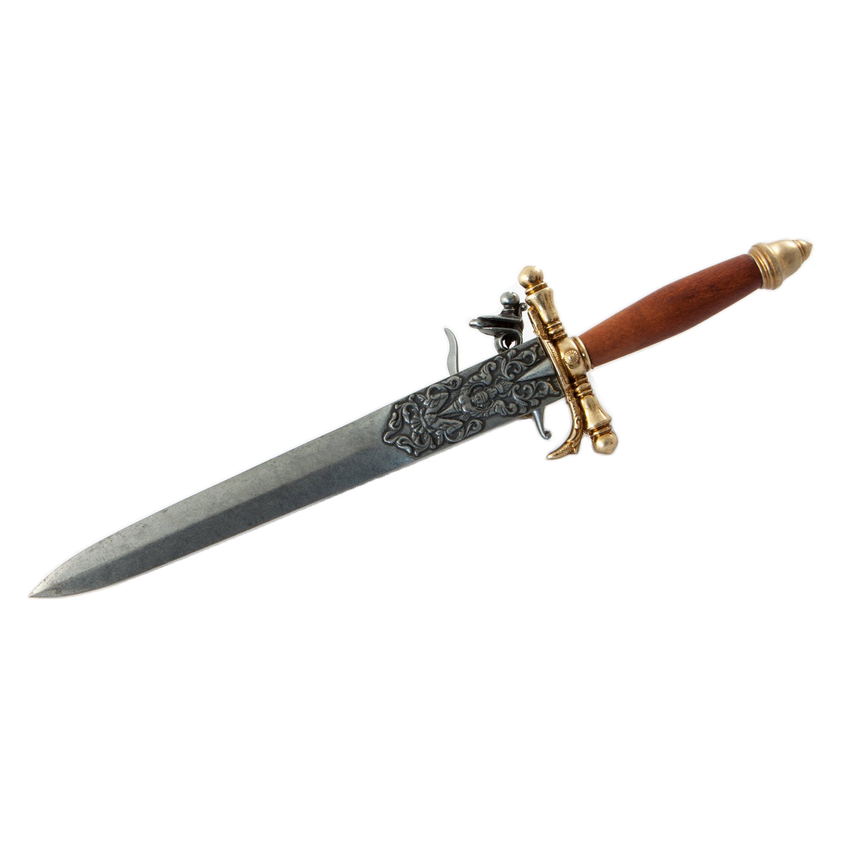 Pistola puñal de madera y metal con acabado latón Francia S. XVIII