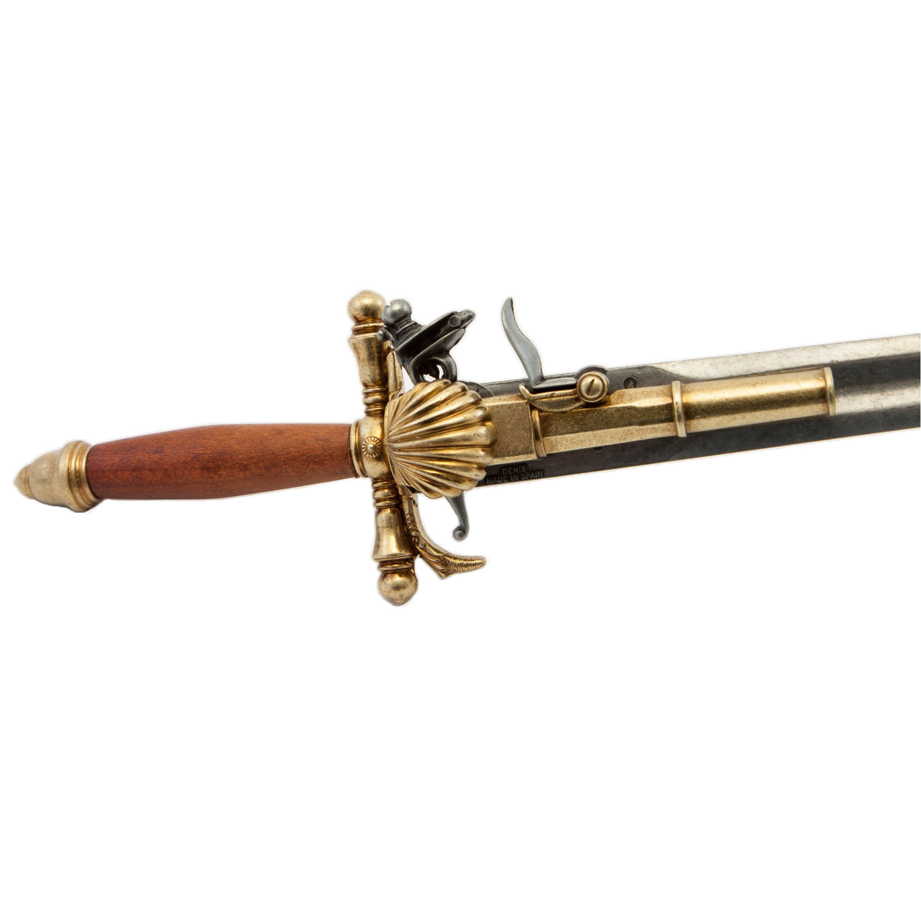 Pistola puñal de madera y metal con acabado latón Francia S. XVIII