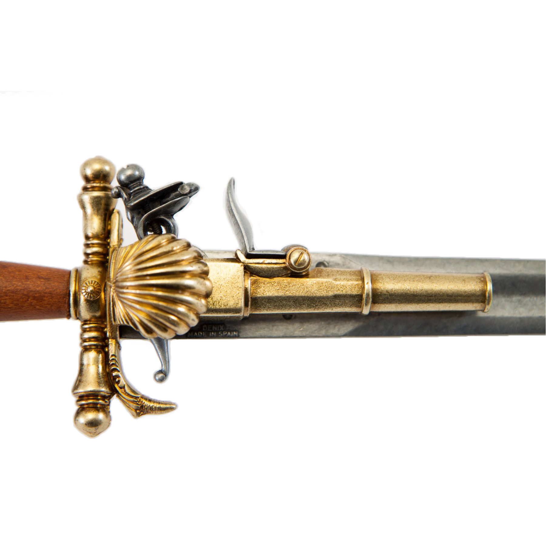 Pistola puñal de madera y metal con acabado latón Francia S. XVIII