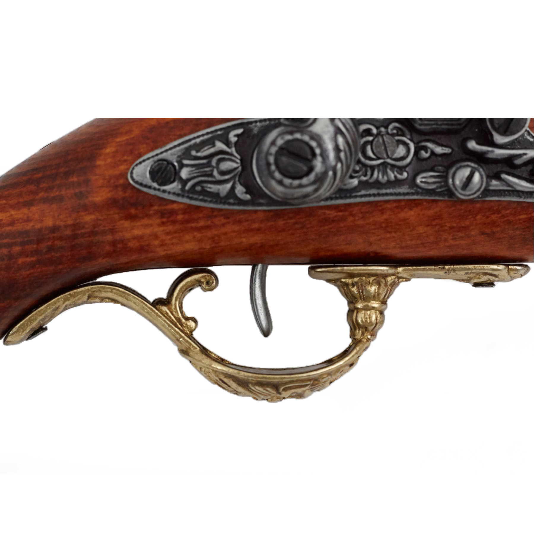 Pistola de pederneira em madeira e metal com acabamento em latão, Inglaterra, século XVIII