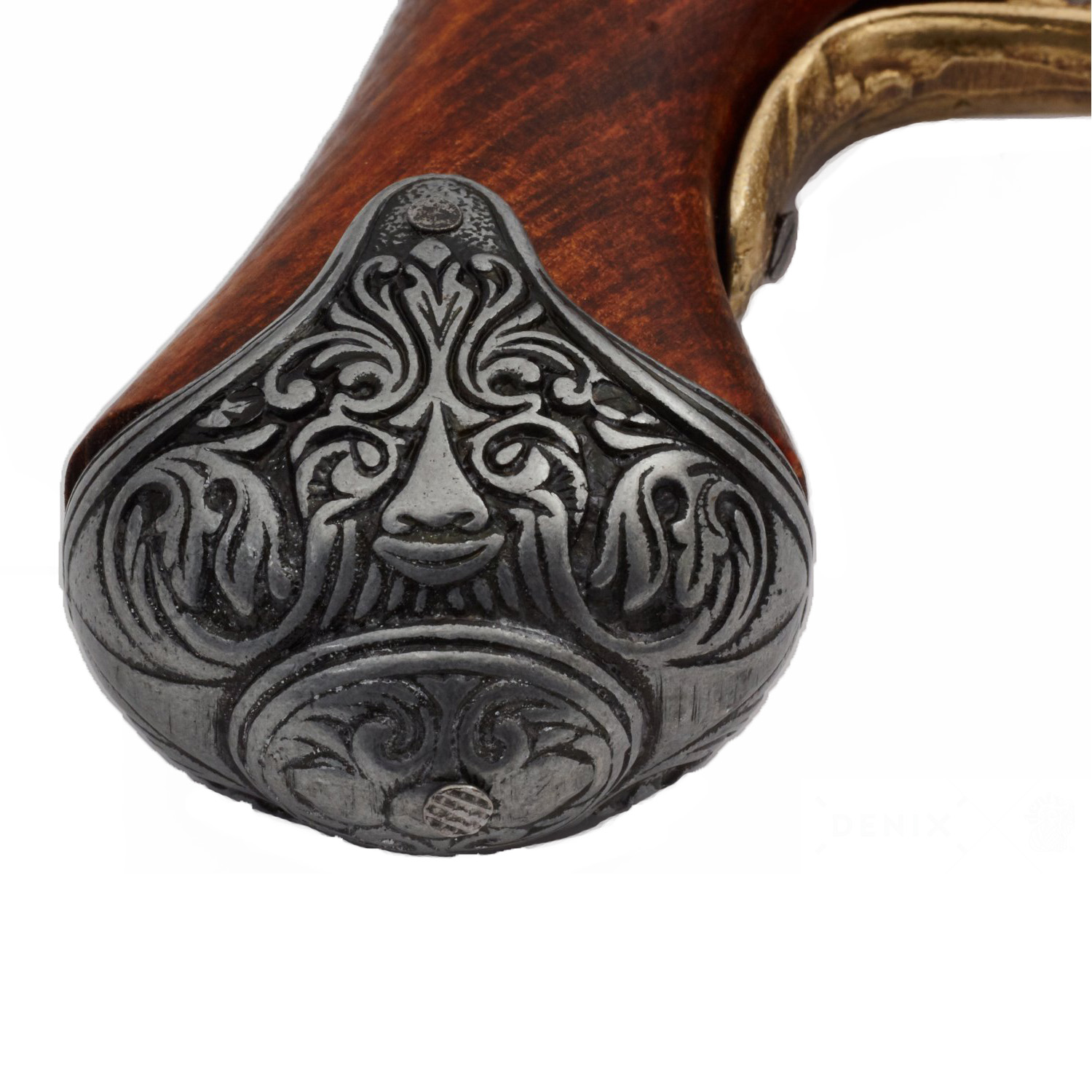 Pistola de pederneira em madeira e metal com acabamento em latão, Inglaterra, século XVIII