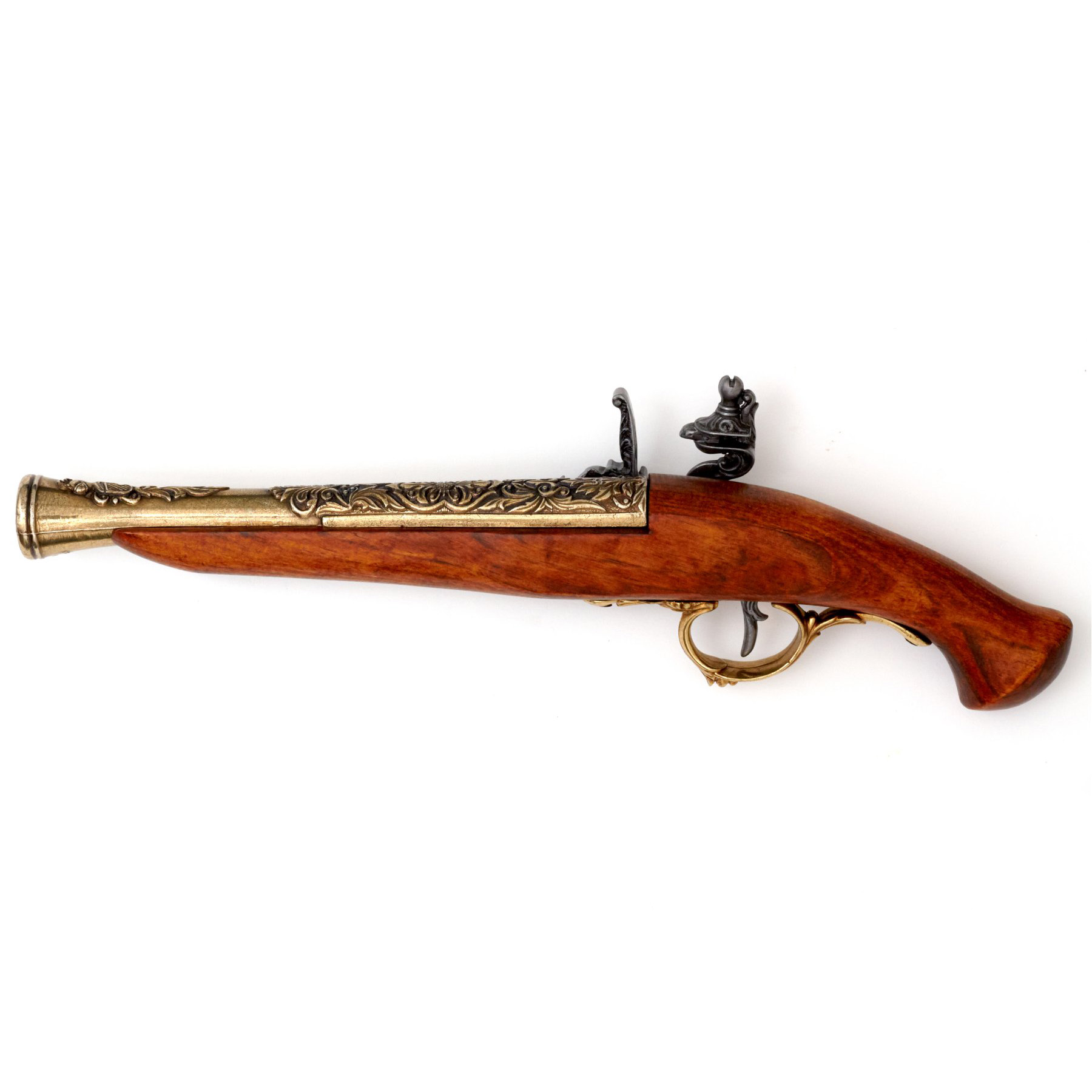 Pistola de chispa madera y metal acabado latón, Alemania siglo XVIII