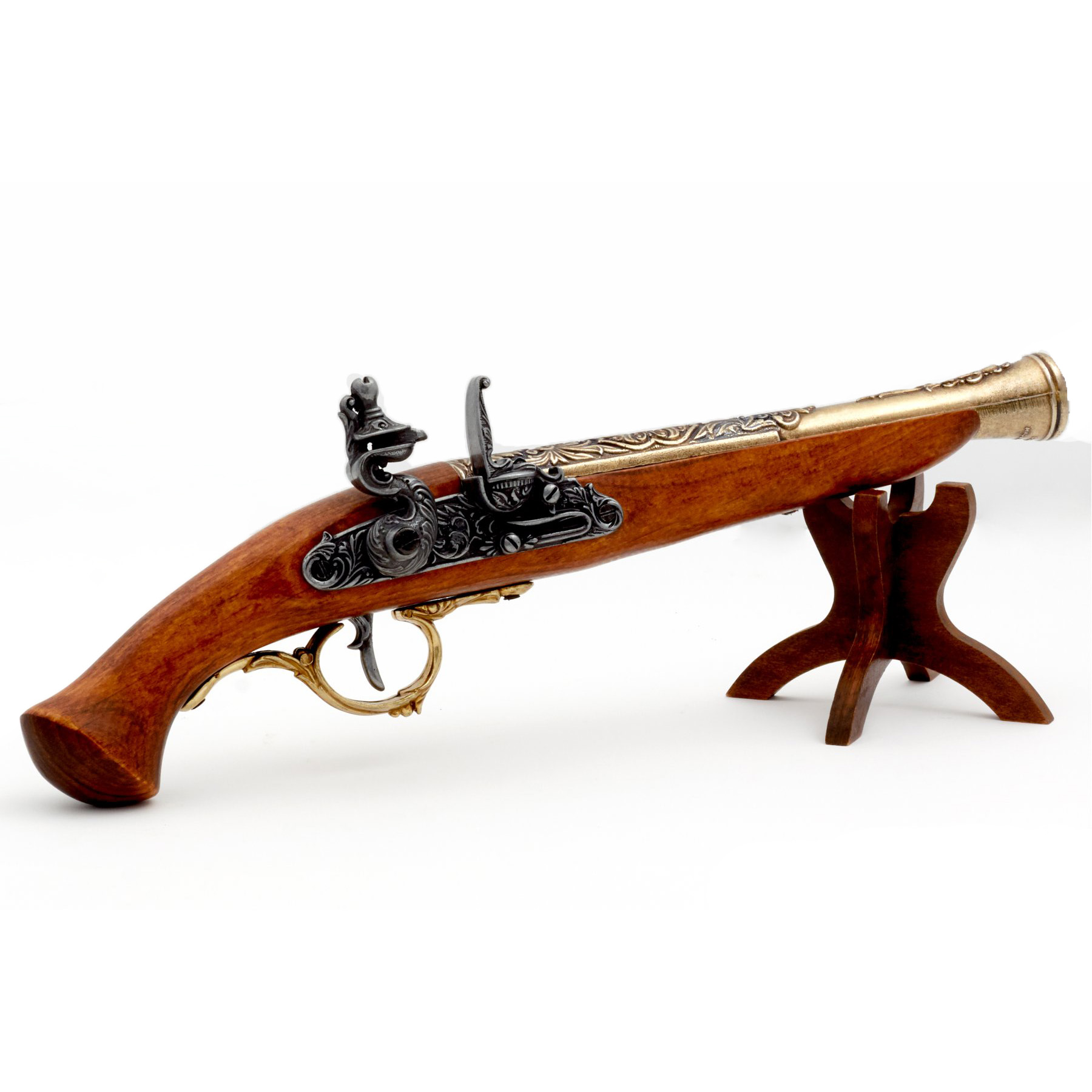 Pistola de chispa madera y metal acabado latón, Alemania siglo XVIII