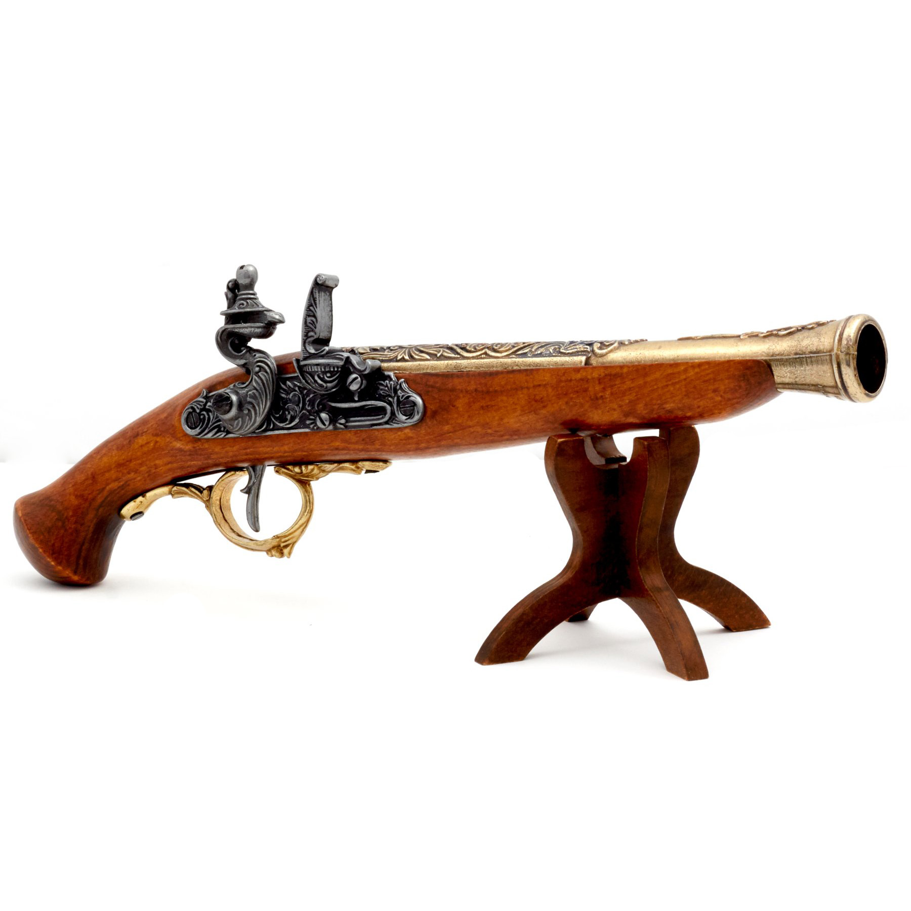 Pistola de chispa madera y metal acabado latón, Alemania siglo XVIII