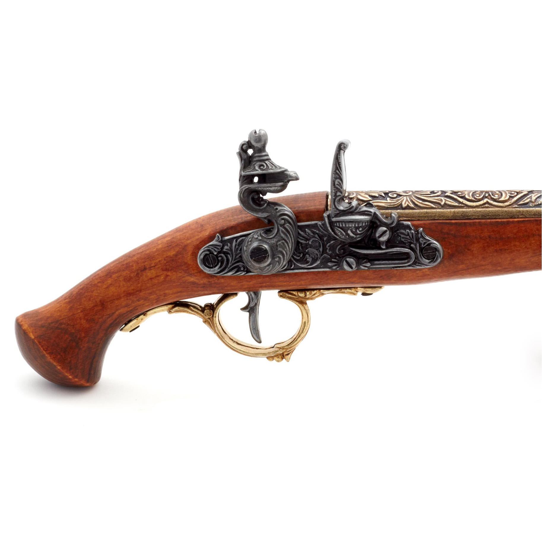 Pistola de chispa madera y metal acabado latón, Alemania siglo XVIII