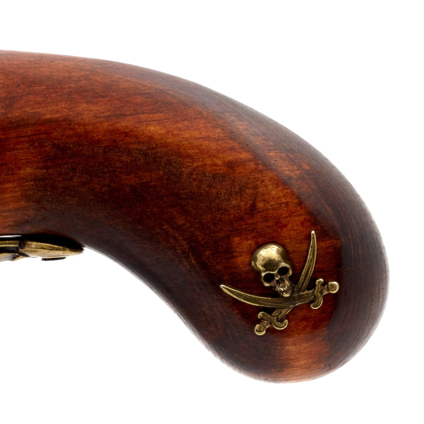 Pistola de chispa pirata zurda de madera y metal acabado latón S.XVIII