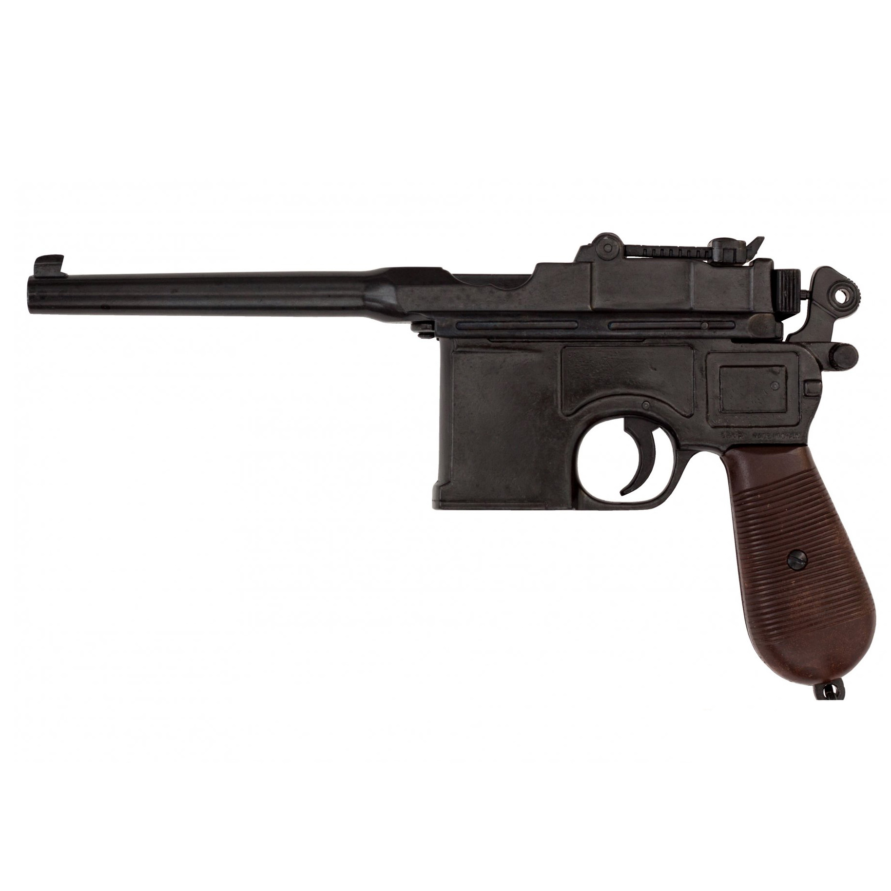 Pistola C96, Alemania 1896 fabricada en metal con cachas de plástico imitación madera