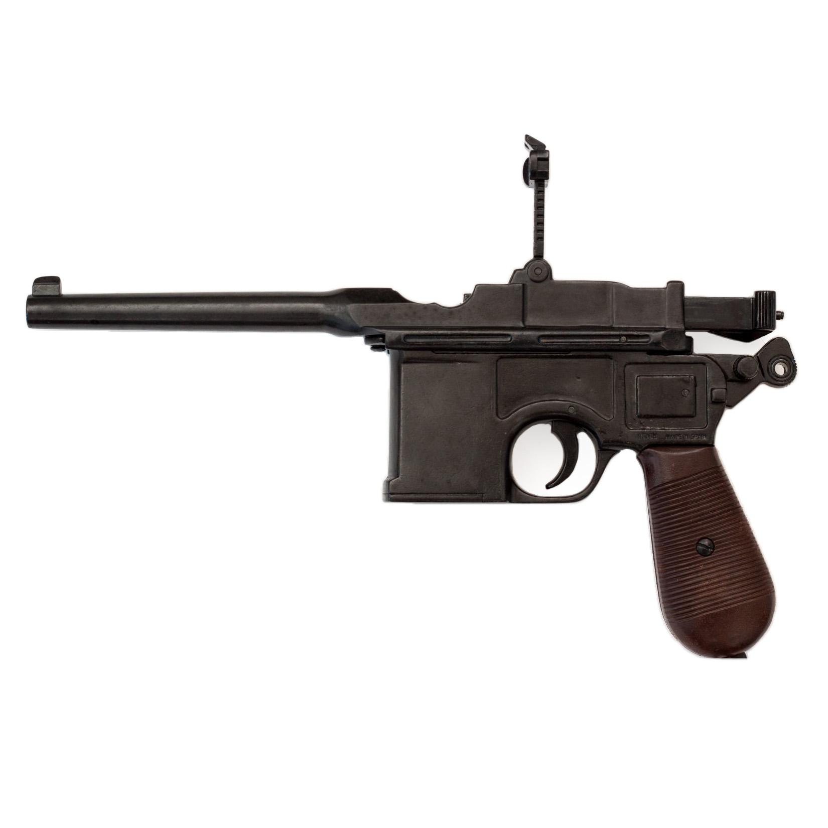 Pistola C96, Alemania 1896 fabricada en metal con cachas de plástico imitación madera