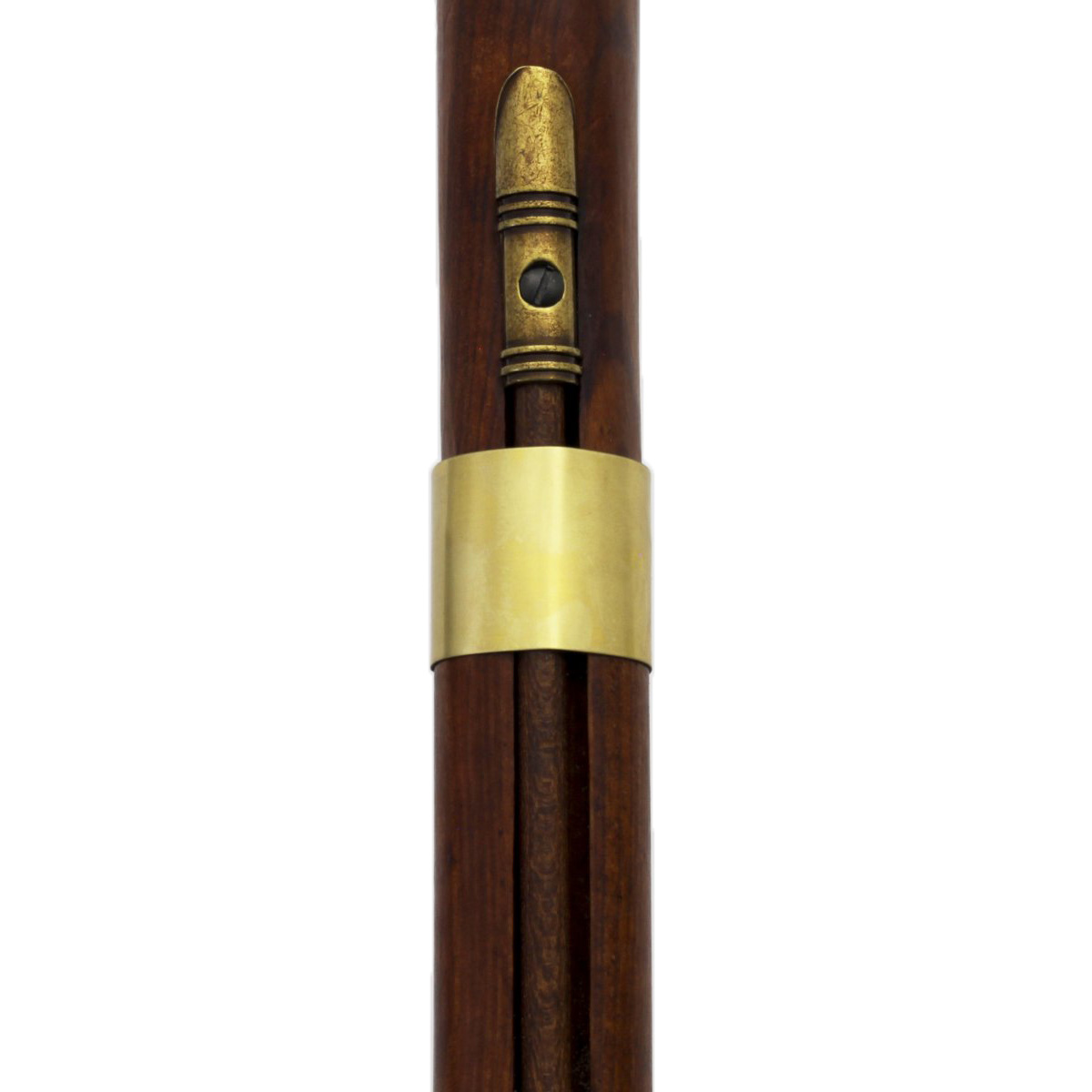 Carabina Kentucky, EUA, século XIX, feita de madeira e metal com acabamento em latão