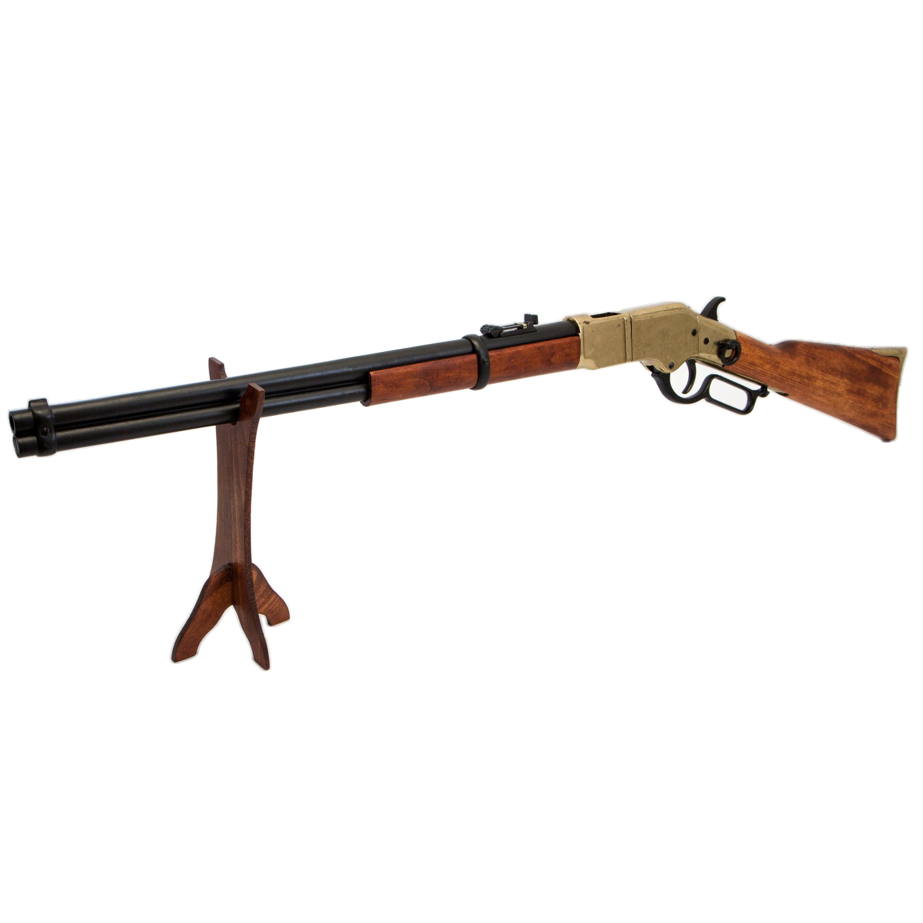 Carabina modelo 66, EUA 1866, feita de latão e metal com acabamento em madeira