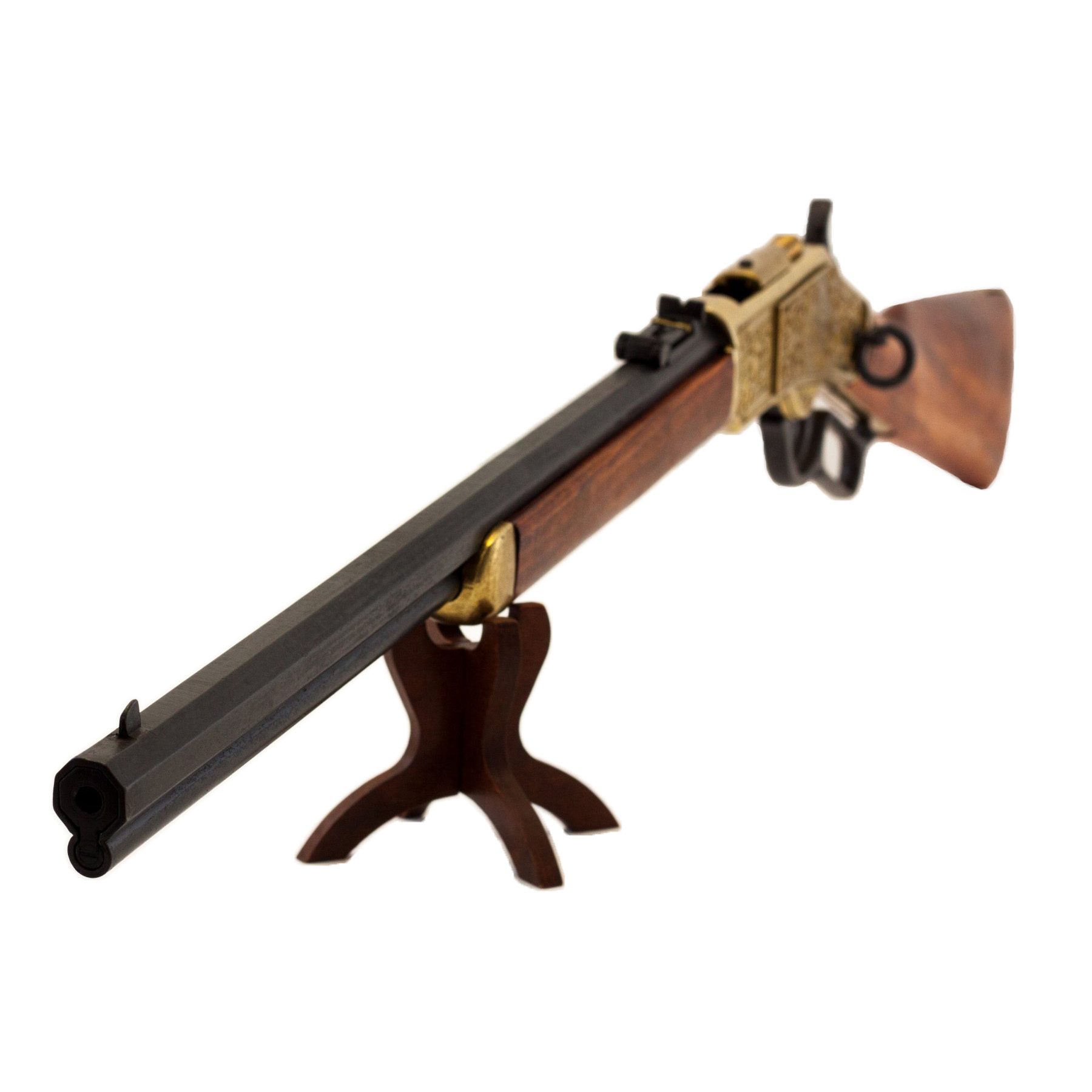 Carabina modelo 73, EUA 1873, fabricada em latão e metal com acabamento em madeira