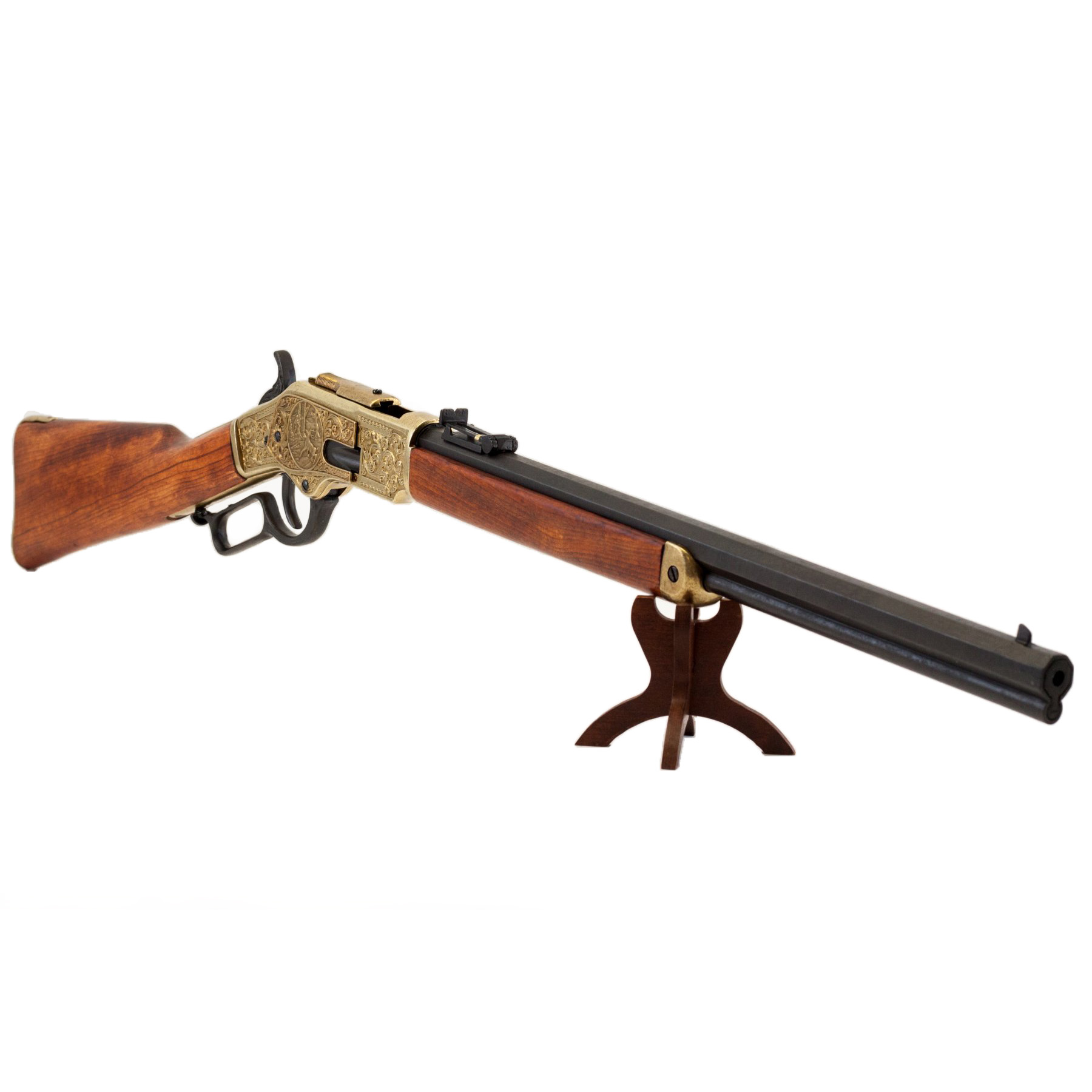 Carabina modelo 73, EUA 1873, fabricada em latão e metal com acabamento em madeira
