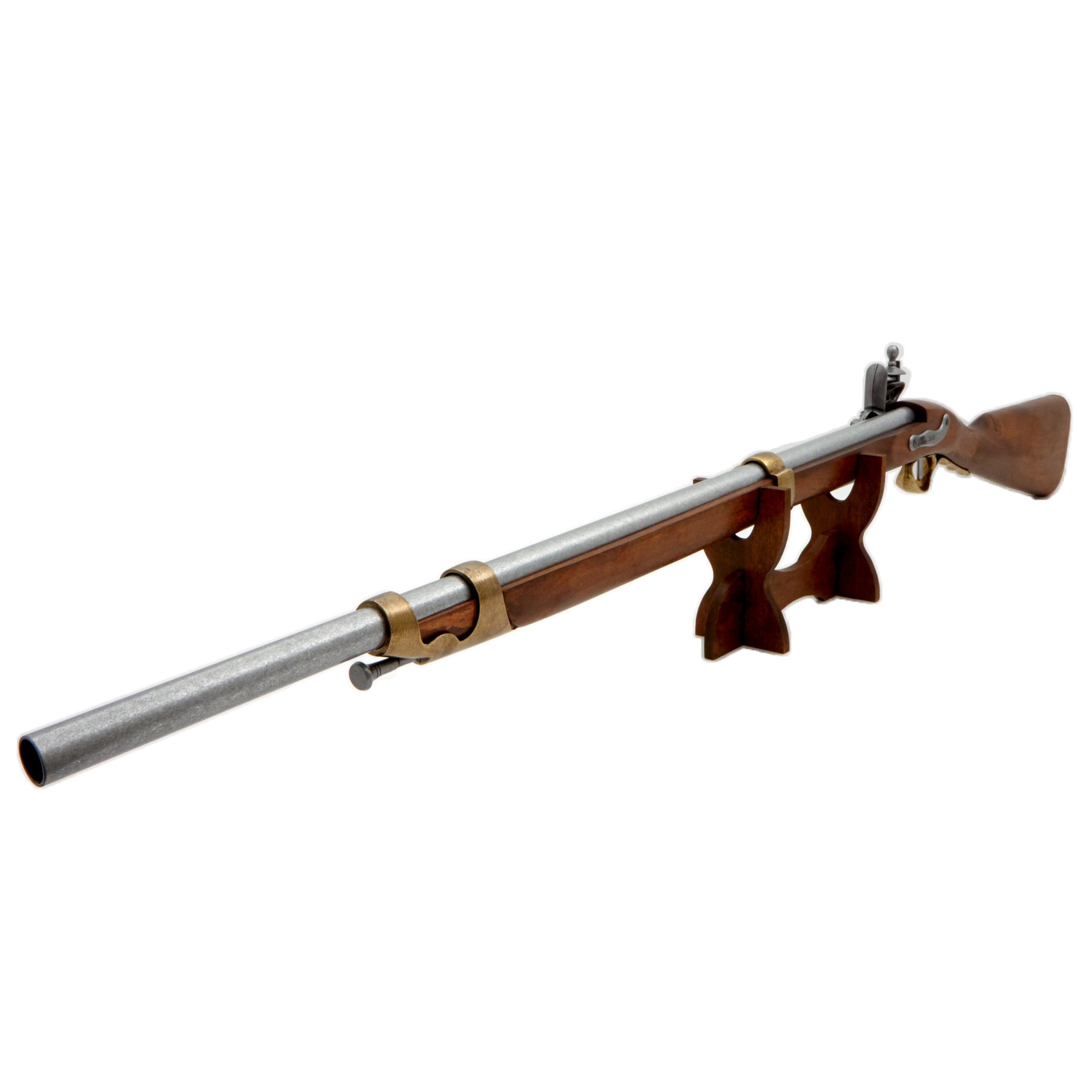 Carabina de pederneira, França 1806, fabricada em madeira e metal com detalhes em latão