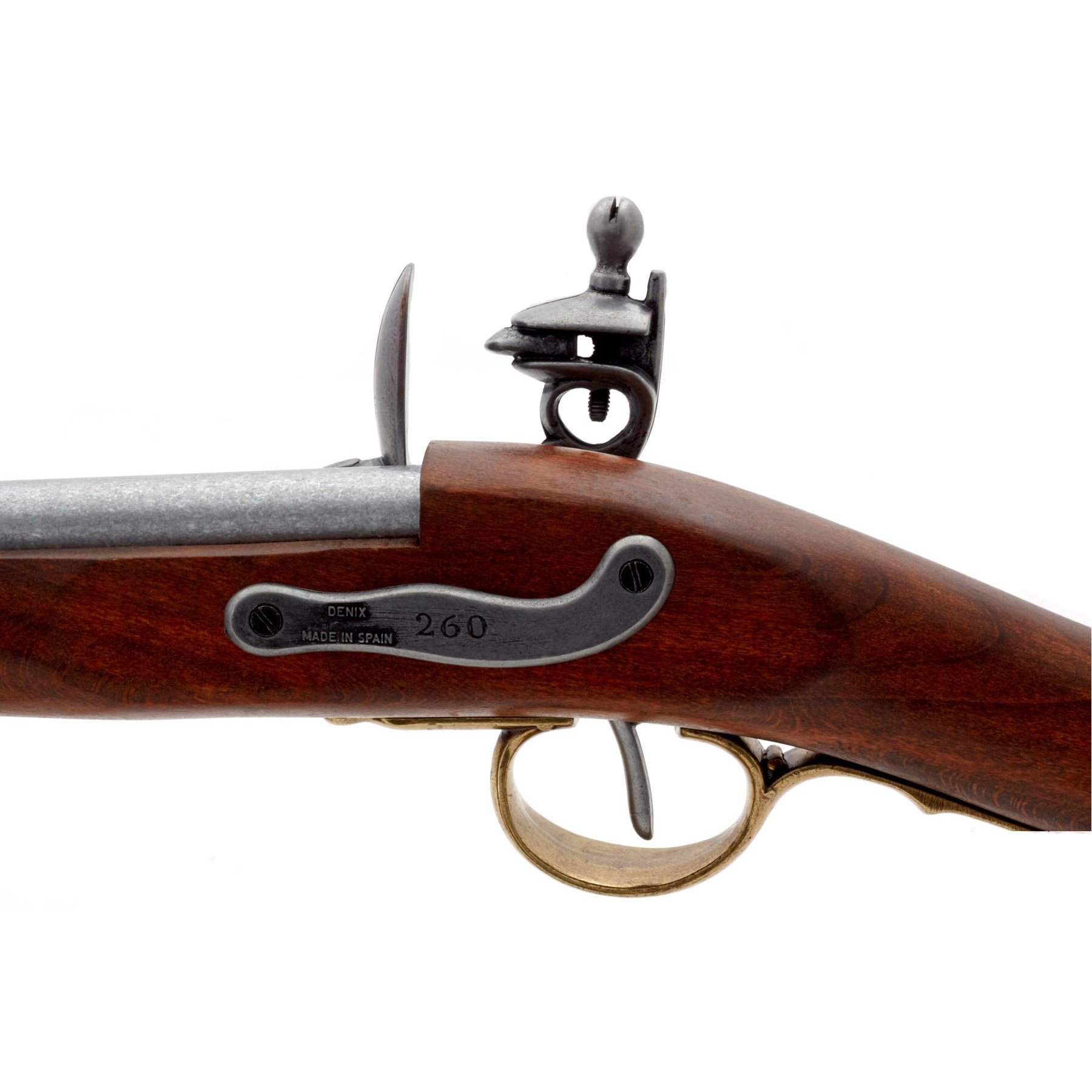 Carabina de pederneira, França 1806, fabricada em madeira e metal com detalhes em latão