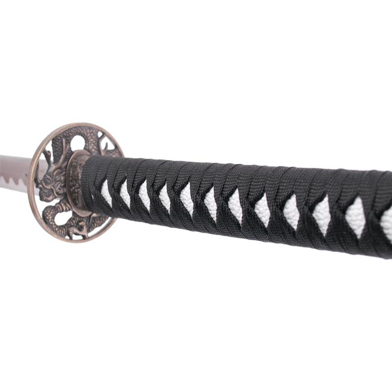 Katana decorativa con vaina negra con dragón y puño negro