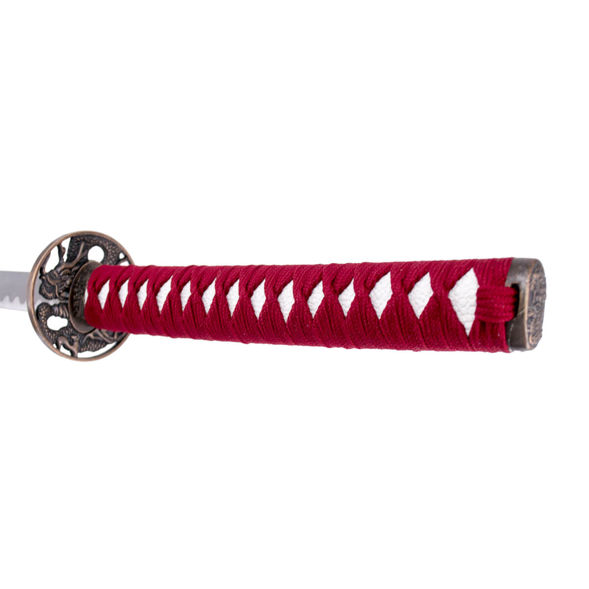 Decorative katana with red scabbard with dragon and red hilt