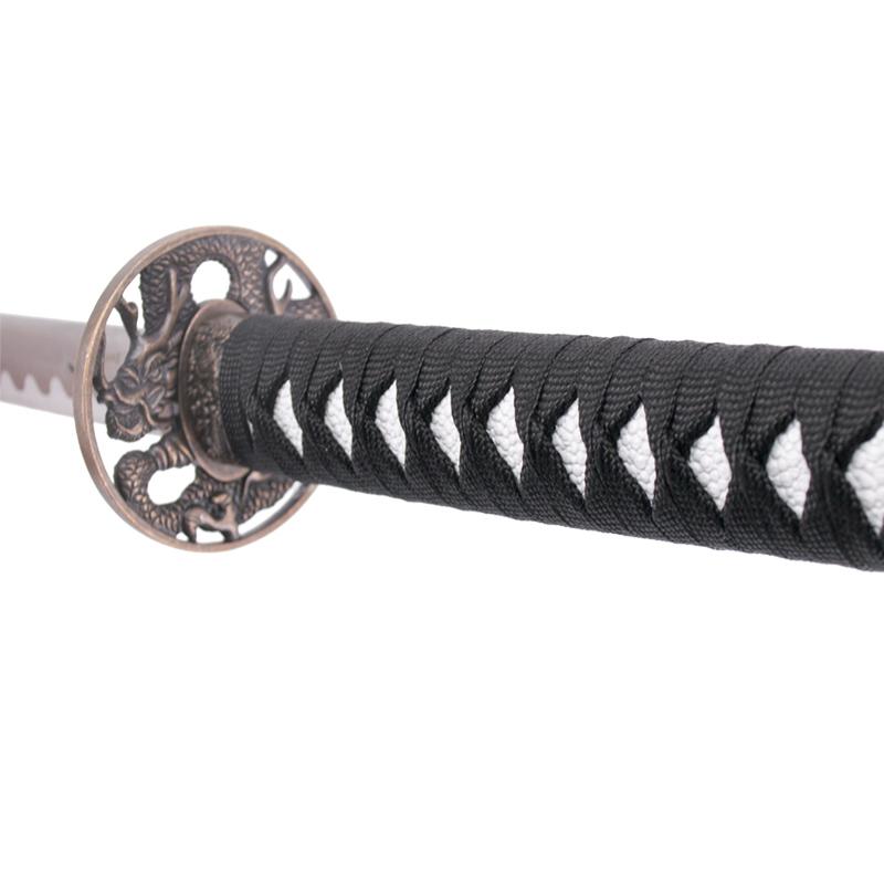 Decorative katana with white scabbard with dragon and black hilt
