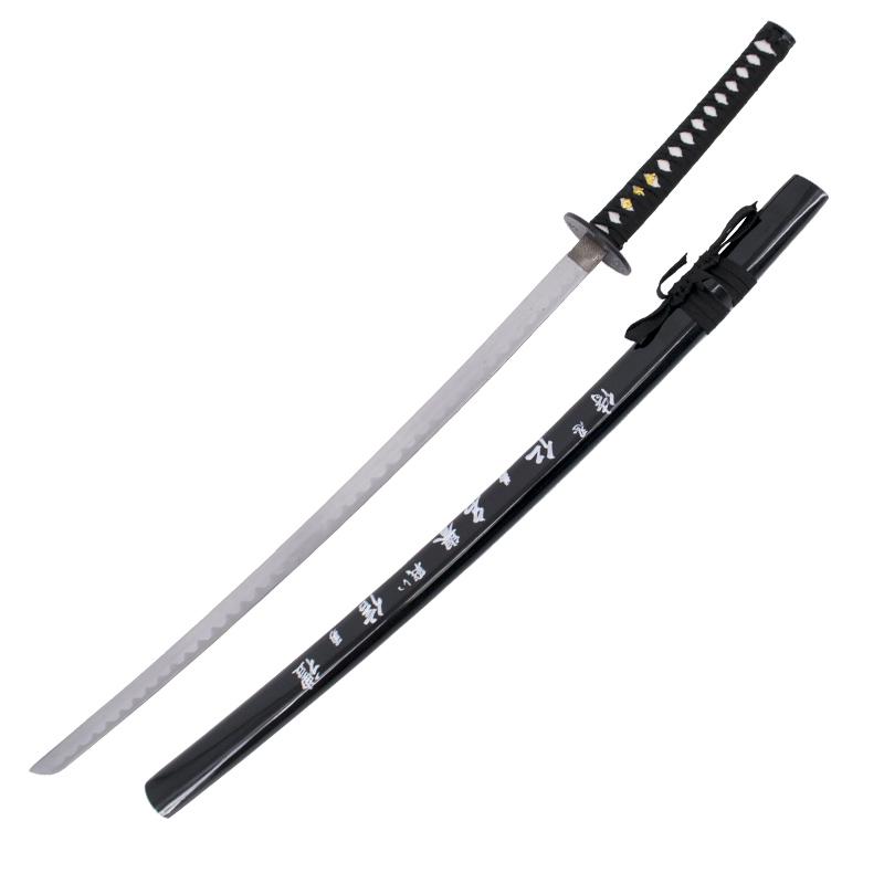 Katana decorativa com bainha preta com inscrição