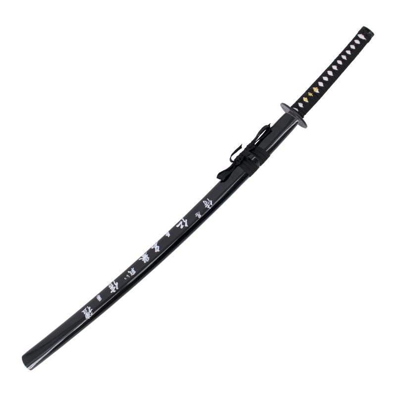 Decorative katana with black scabbard with inscription