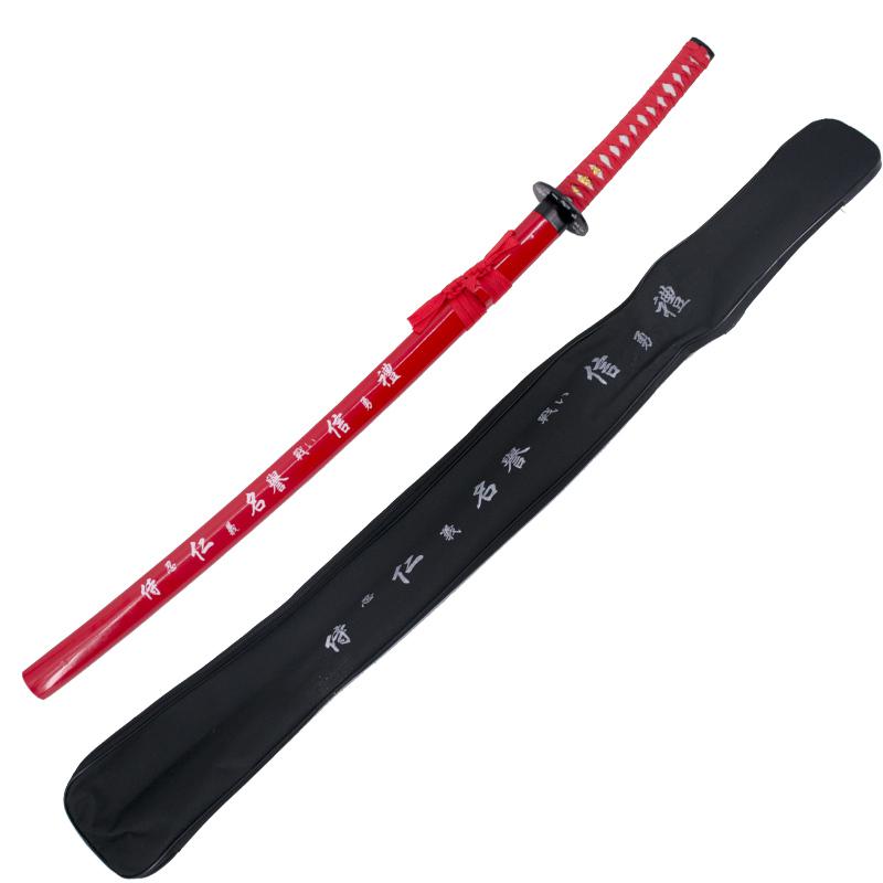 Decorative katana with red scabbard with inscription