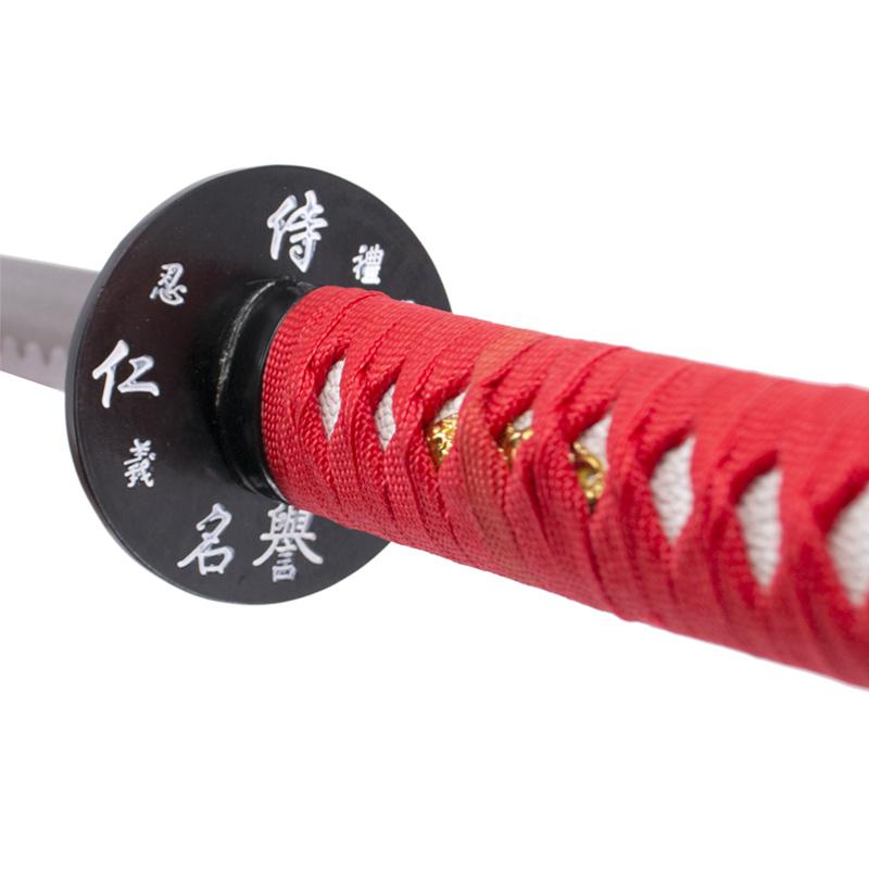 Decorative katana with red scabbard with inscription