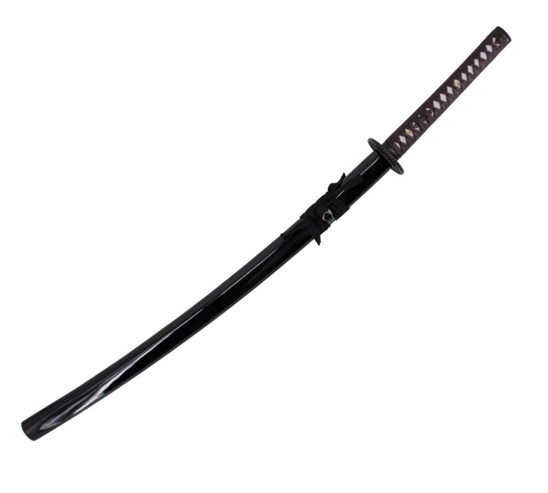 Katana funcional de acero al carbono AISI 1045 con vaina negra y encordado negro