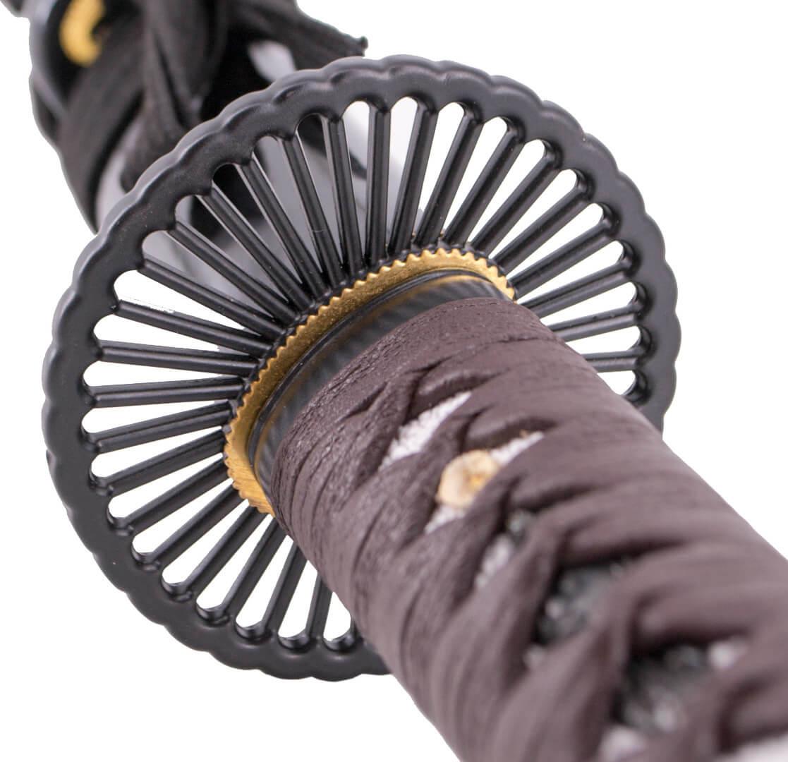 Katana funcional de acero al carbono AISI 1045 con vaina negra y encordado negro