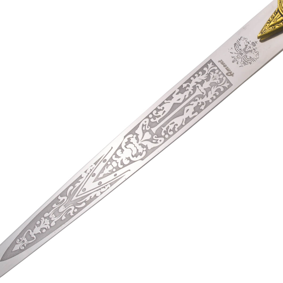 Masonic dagger with pommel and guard in bronze color and blade with engravings of 24 cm