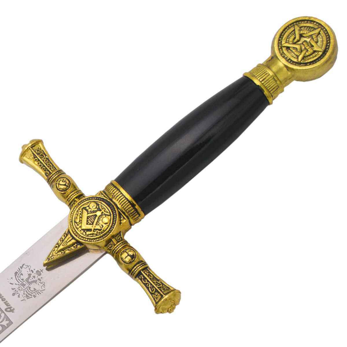 Masonic dagger with pommel and guard in bronze color and blade with engravings of 24 cm