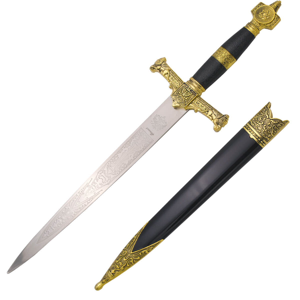 Adaga de Salomão com pomo e guarda na cor bronze e lâmina com gra...