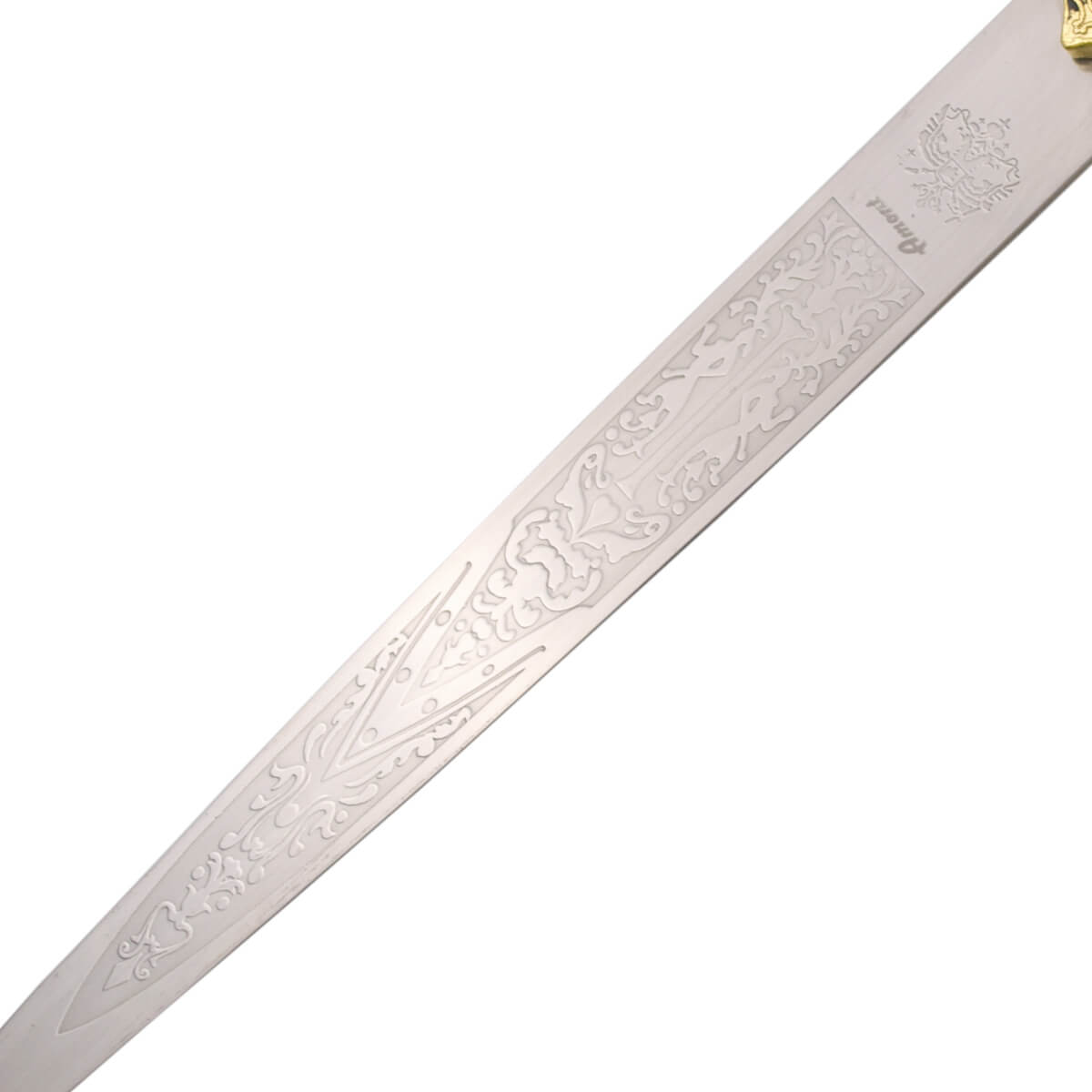 Adaga de Salomão com pomo e guarda na cor bronze e lâmina com gravuras de 24 cm